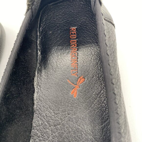 Red Dragonfly Floral Appliqué Black Leather Loafers US Size 5.5, Chinese Sz 225 - Picture 7 of 14